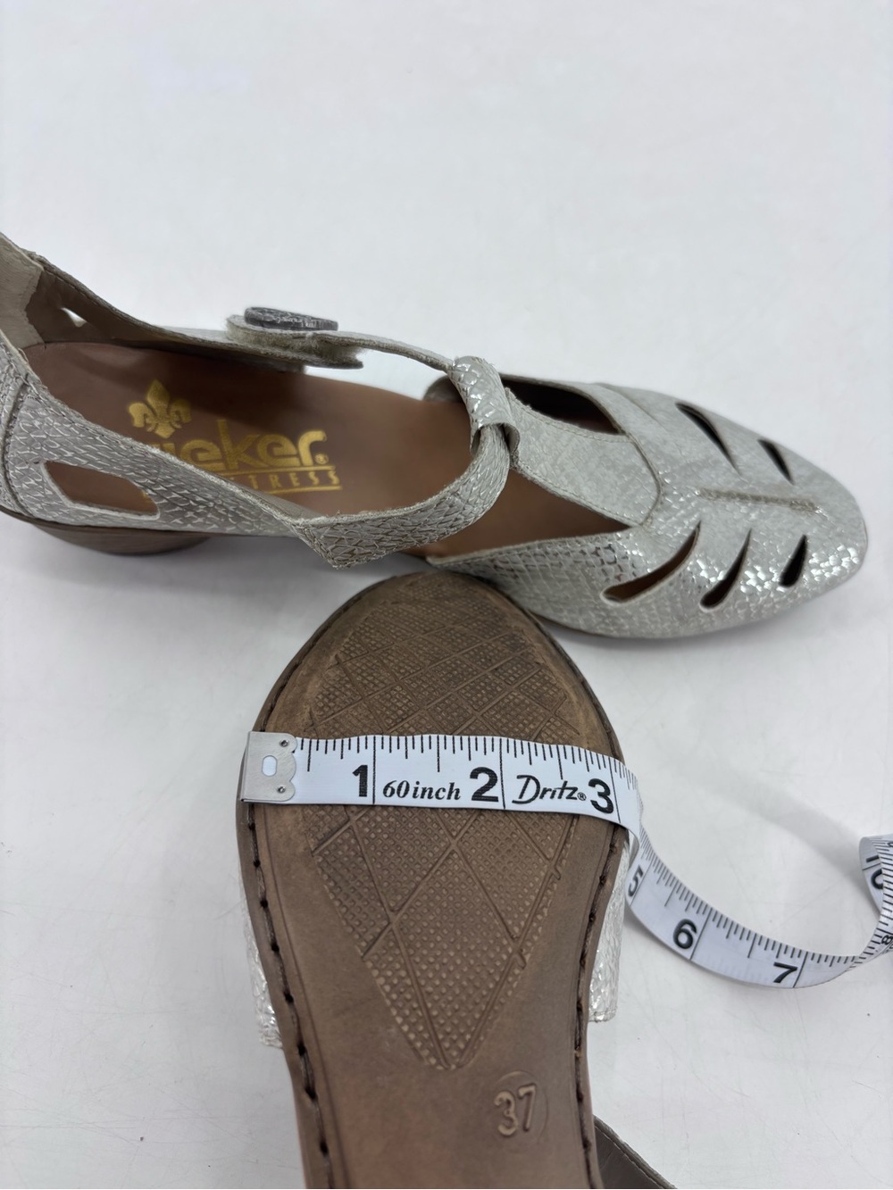 Rieker Antistress Mirjam Metallic Cut Out Perforated Mary Jane Heeled Sandals - Picture 13 of 15